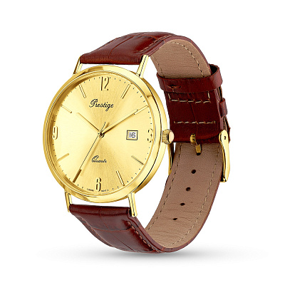 Наручные золотые часы с кожаным ремешком (арт. 260223ж)