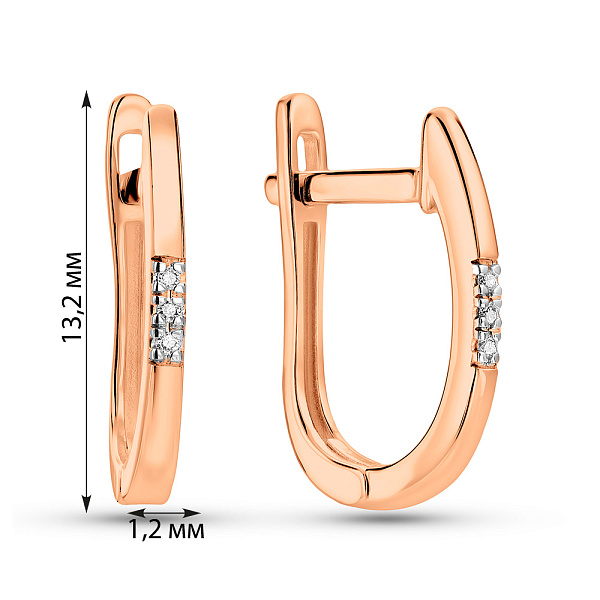 Золотые сережки в красном цвете металла с бриллиантами (арт. С011198) – изображение 2