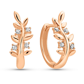 Фото Золоті сережки-кільця Гілочки з фіанітами (арт. 1091531)