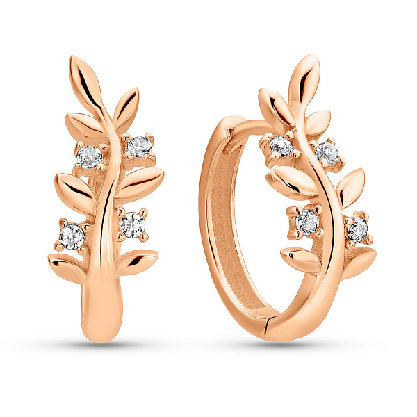 Золоті сережки-кільця Гілочки з фіанітами (арт. 1091531) – зображення 1