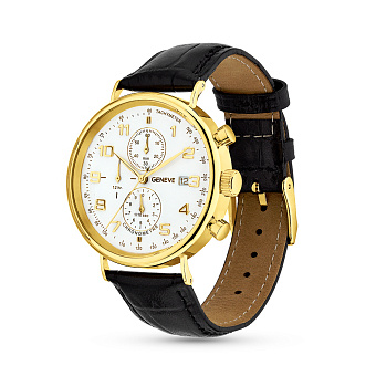 Золотые часы с кожаным ремешком (арт. 260238жбч)