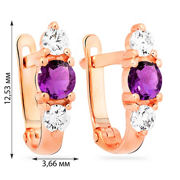 Детские золотые серьги с фиолетовыми фианитами (арт. 110316ф) – изображение 2