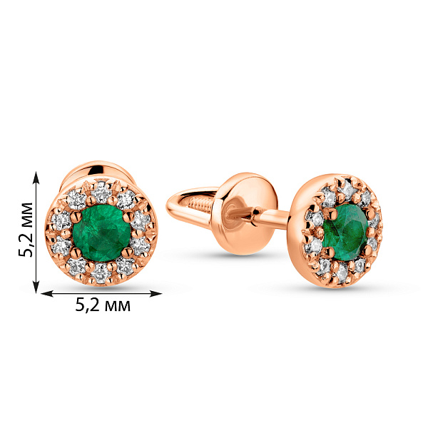 Золотые серьги пусеты с изумрудом и бриллиантами (арт. 2109848201и) – изображение 2