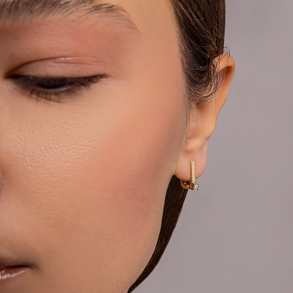 Сережки з жовтого золота з діамантами і алмазною гранню (арт. С011026ж) – зображення 4