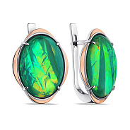 Фото Серебряные серьги с опалом и с золотыми накладками (арт. 7202/318Позсп)