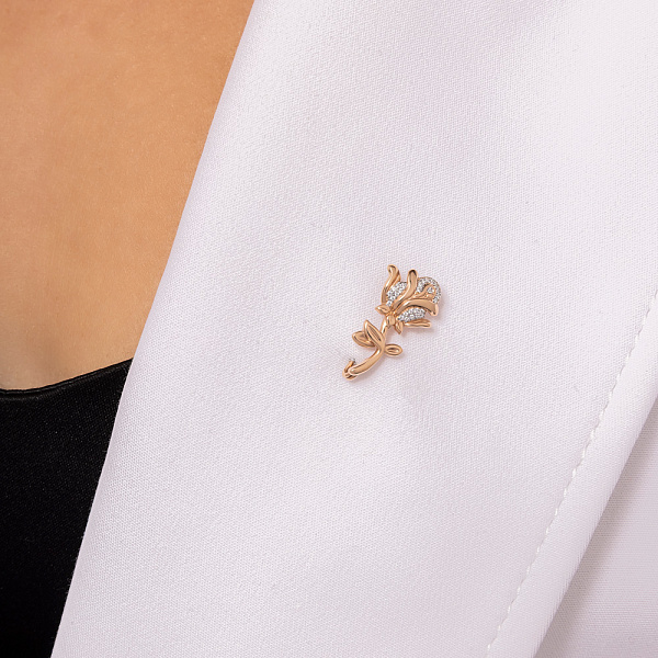 Золота брошка Троянда з фіанітами (арт. 360071) – зображення 2