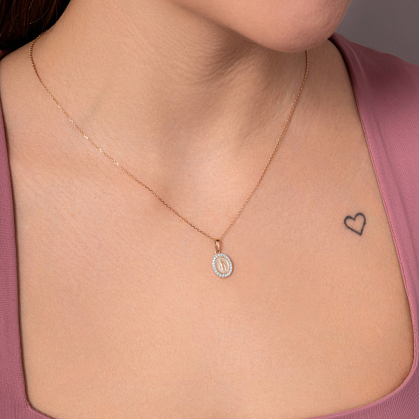 Золотая ладанка Дева Мария с фианитами (арт. 440911) – изображение 2