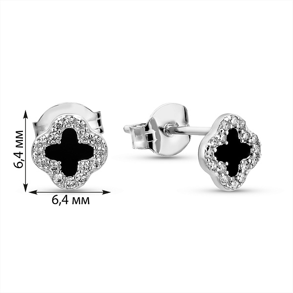 Серебряные серьги с черной эмалью и фианитами (арт. 7518/6955/6ечм) – изображение 2