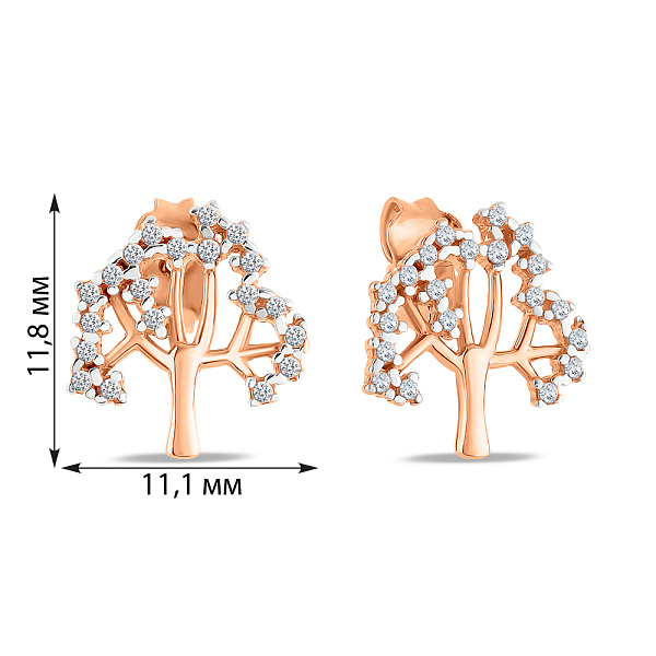 Серьги-гвоздики Дерево из красного золота (арт. 1091160) – изображение 4