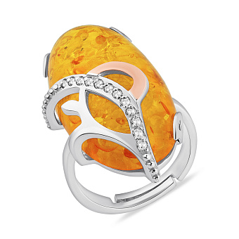 Серебряное кольцо с янтарем и фианитами (арт. 7201/047Якю)