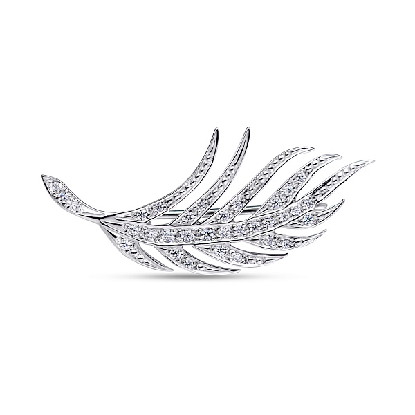 Серебряная брошь Перо с цирконием (арт. 7505/7105р) – изображение 1