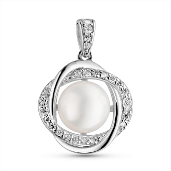 Серебряная подвеска с жемчугом и фианитами (арт. 7503/2186748жб)