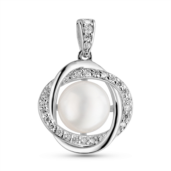 Серебряная подвеска с жемчугом и фианитами (арт. 7503/2186748жб) – изображение 1