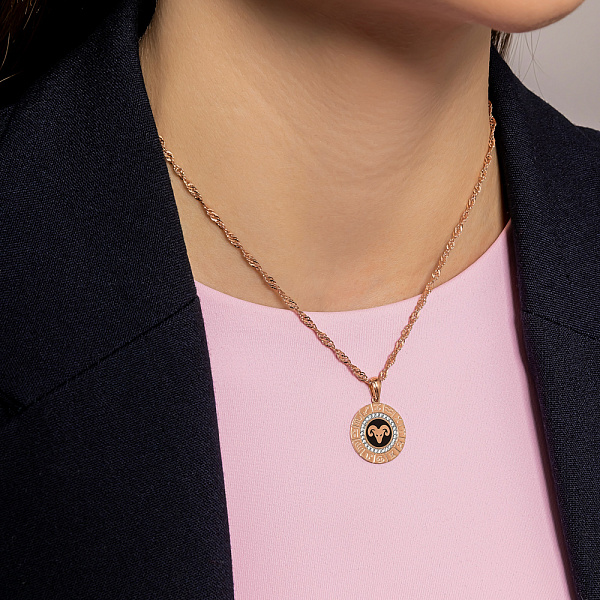 Подвес из золота "Овен" с эмалью и фианитами (арт. 440681ечо) – изображение 2