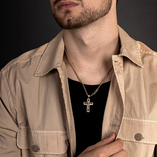 Золотий натільний хрестик з розп'яттям та емаллю (арт. 541131нчш) – зображення 2