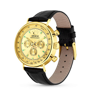 Золотые часы с кожаным ремешком (арт. 260239жжч)