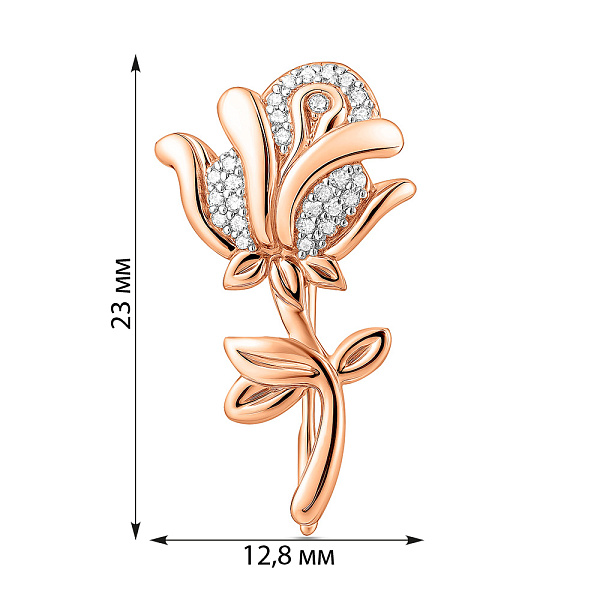 Золота брошка Троянда з фіанітами (арт. 360071) – зображення 3