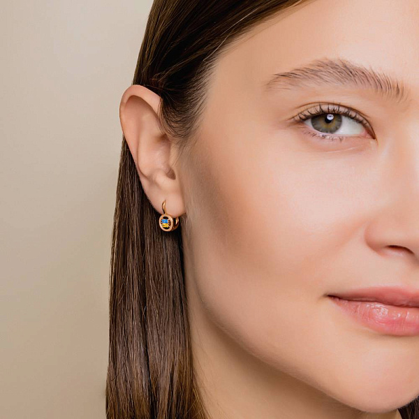 Золоті сережки з синіми і жовтими фіанітами (арт. 110031гж) – зображення 3