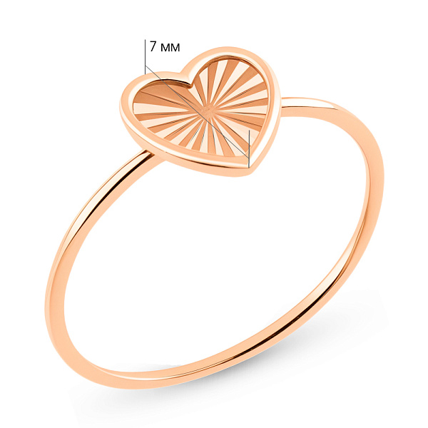 Тонкое золотое кольцо Сердце с алмазной гранью (арт. 155971/2) – изображение 4
