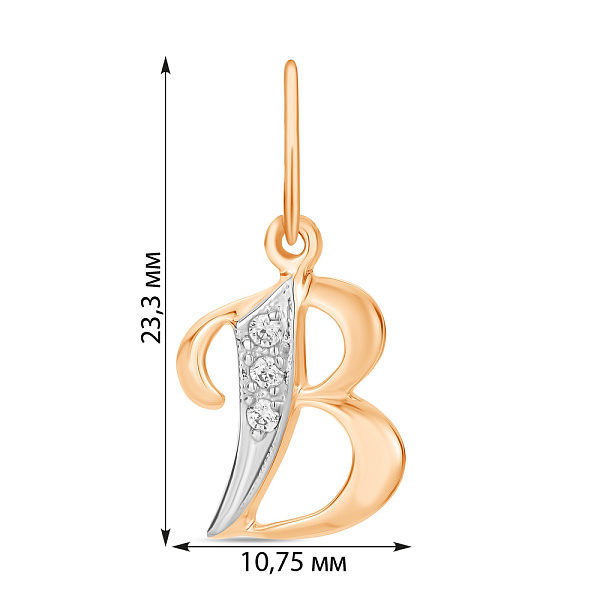 Підвіска з червоного золота Літера В (арт. 440287) – зображення 2