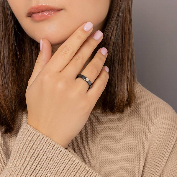 Кольцо из черной керамики и золота с бриллиантами (арт. К011793кч) – изображение 3