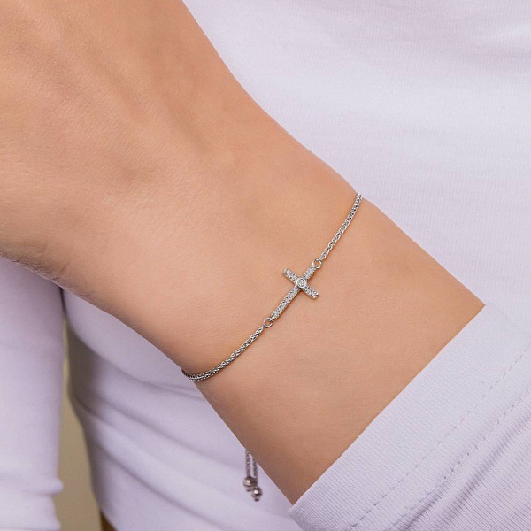 Браслет Хрест з білого золота з діамантами (арт. Б341627005б) – зображення 2