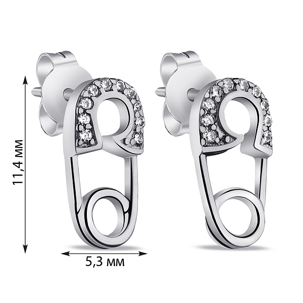 Сережки-пусети в формі шпильки зі срібла з фіанітами (арт. 7518/6745) – зображення 2