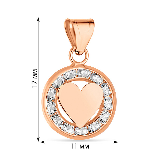 Золотий підвіс "Серце" круглої форми з фіанітами (арт. 423939) – зображення 3