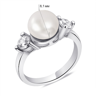 Кольцо из серебра с жемчугом и фианитами (арт. 7501/4195жб)