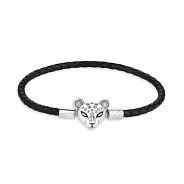 Браслет зі шкіри і срібла "Пантера" (арт. 7609/3936еч)