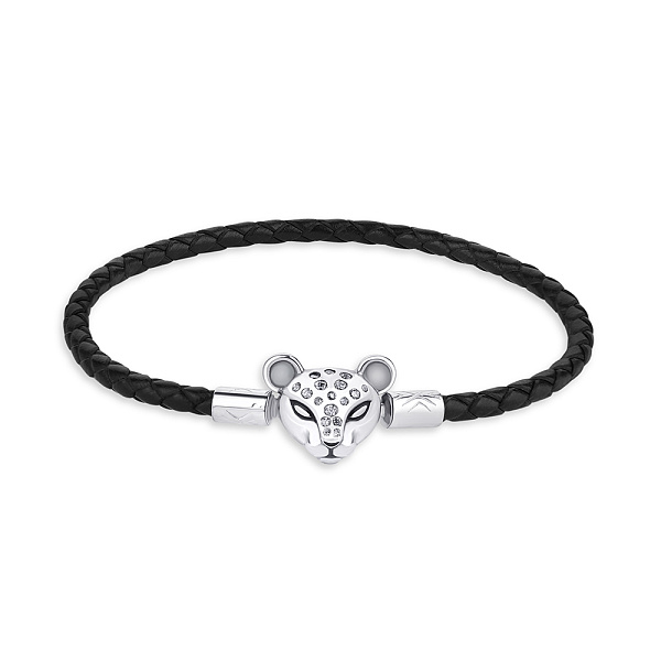 Браслет из кожи и серебра "Пантера" (арт. 7609/3936еч) – изображение 1