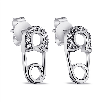 Сережки-пусети в формі шпильки зі срібла з фіанітами (арт. 7518/6745)