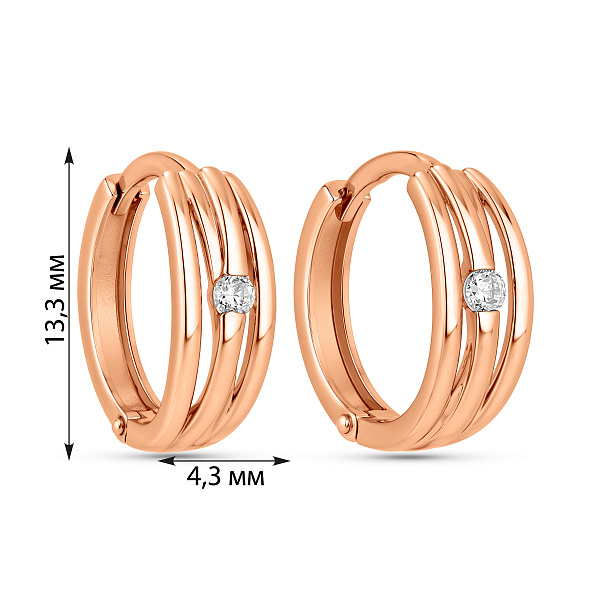 Серьги-кольца из красного золота с фианитами (арт. 1101108) – изображение 4
