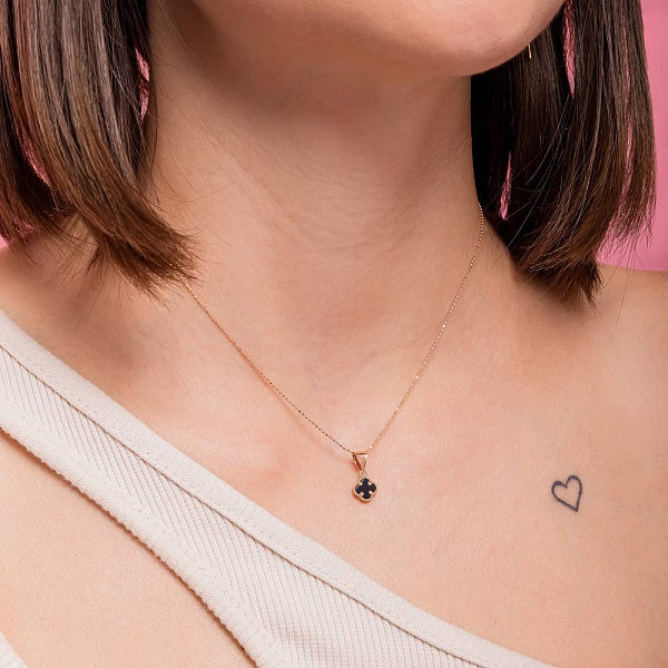 Золотий підвіс "Клевер" з оніксом (арт. 422914/7о) – зображення 2