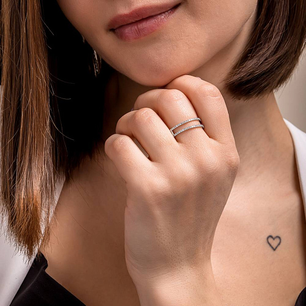 Подвійна каблучка з білого золота з діамантами (арт. К341477020б) – зображення 4