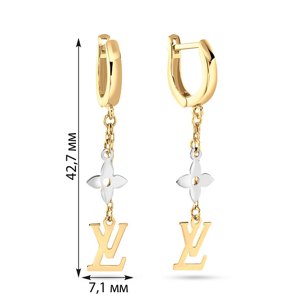 Сережки-підвіски з жовтого і білого золота (арт. 108148жб) – зображення 2