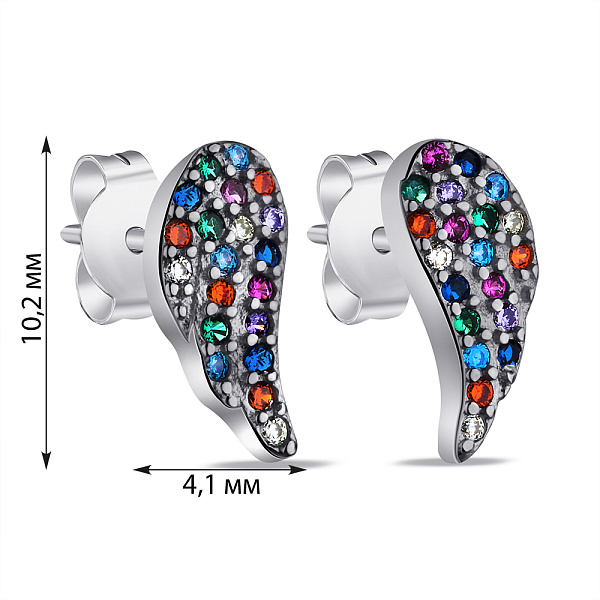 Серебряные серьги-пусеты Крылья с цветными альпинитами (арт. 7518/6397ацв) – изображение 2