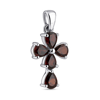 Фото Срібний декоративний хрестик з гранатом (арт. 7503/2106968Г)