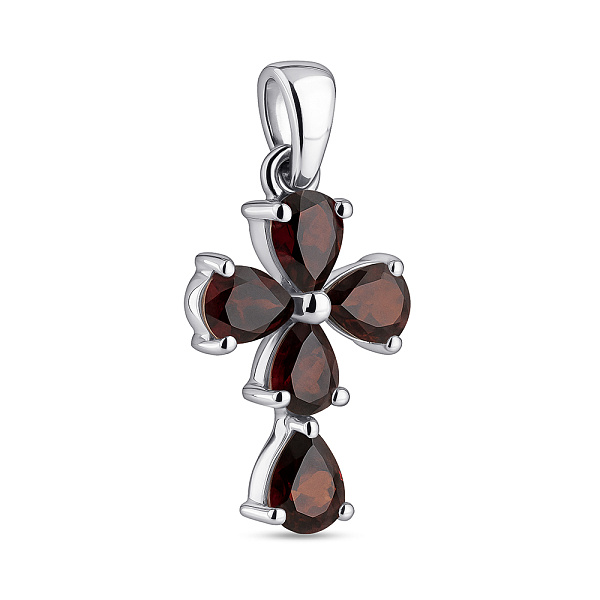 Срібний декоративний хрестик з гранатом (арт. 7503/2106968Г) – зображення 1