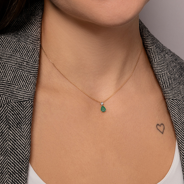 Золоте кольє зі смарагдом і діамантом (арт. Ц011753и) – зображення 4