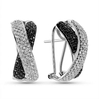 Золоті сережки з білими і чорними діамантами (арт. С28119б)