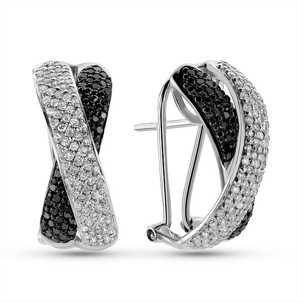 Золотые серьги с белыми и черными бриллиантами (арт. С28119б) – изображение 1