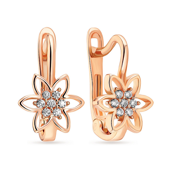 Детские золотые сережки «Цветы» с фианитами (арт. 106627) – изображение 1