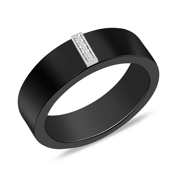 Кольцо из керамики и белого золота с дорожкой из бриллиантов (арт. К011766бч) – изображение 1