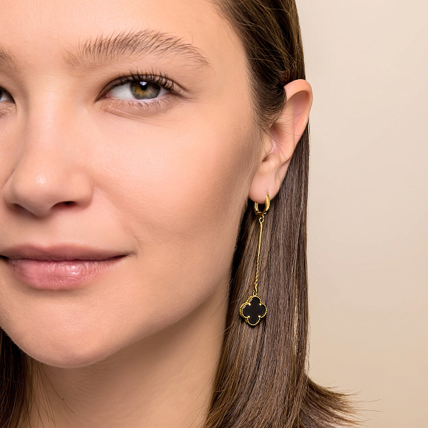 Сережки з жовтого золота з оніксом (арт. 1091252/15жо) – зображення 2