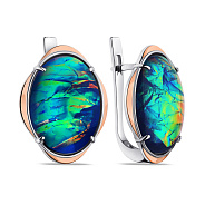 Фото Серебряные серьги с опалом и с золотыми накладками (арт. 7202/318Поссп)