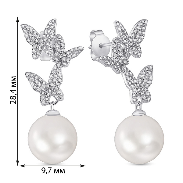 Серебряные серьги Бабочки с жемчугом (арт. 7518/7126жб) – изображение 2