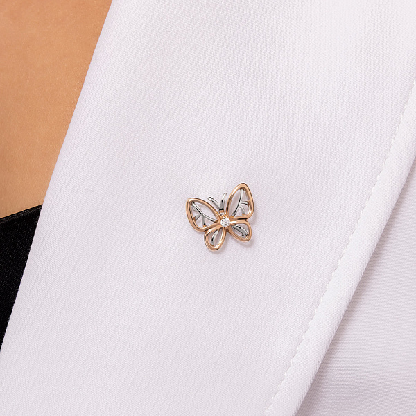 Золота брошка «Метелик» з фіанітом (арт. 360089) – зображення 2