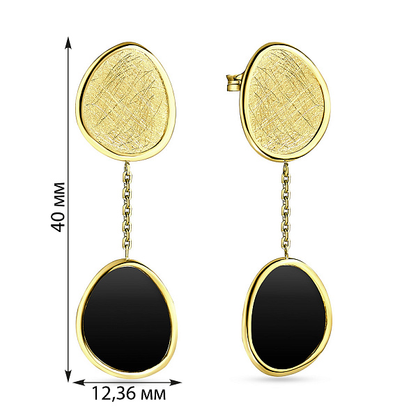 Золотые серьги пусеты Diva с ониксом (арт. 107595жо) – изображение 2