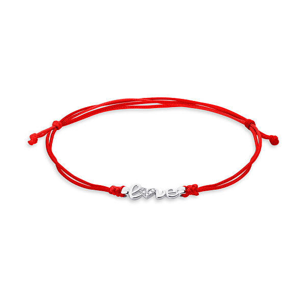 Браслет на шелковой нити Love с серебряной вставкой (арт. 7309/3807к) – изображение 1